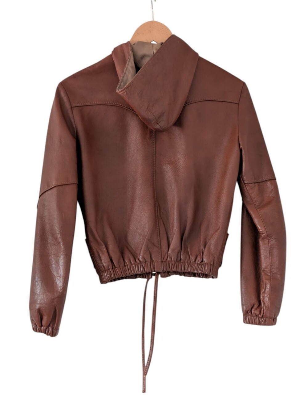 Vintage 70s Mexican Leather Hooded Bomber Jacket Size 7/8 Jrs/Womens XXS/Kids L - Picture 3 of 16